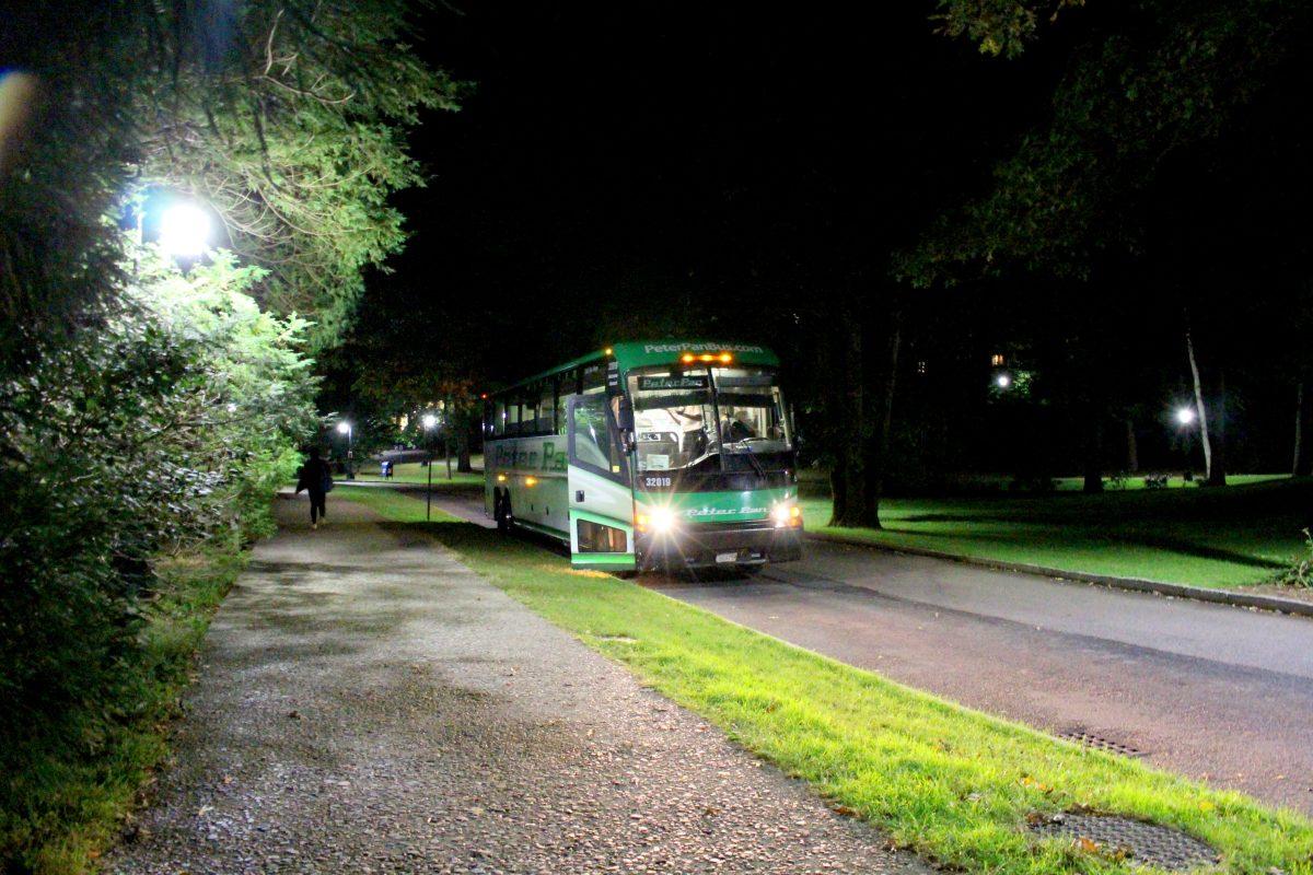 The Peter Pan bus unloading and awaiting passengers at the chapel stop.