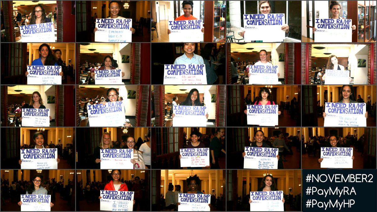 Wellesley student leaders show support for RA and HP compensation. Photo courtesy of Student Leader Action Committee.