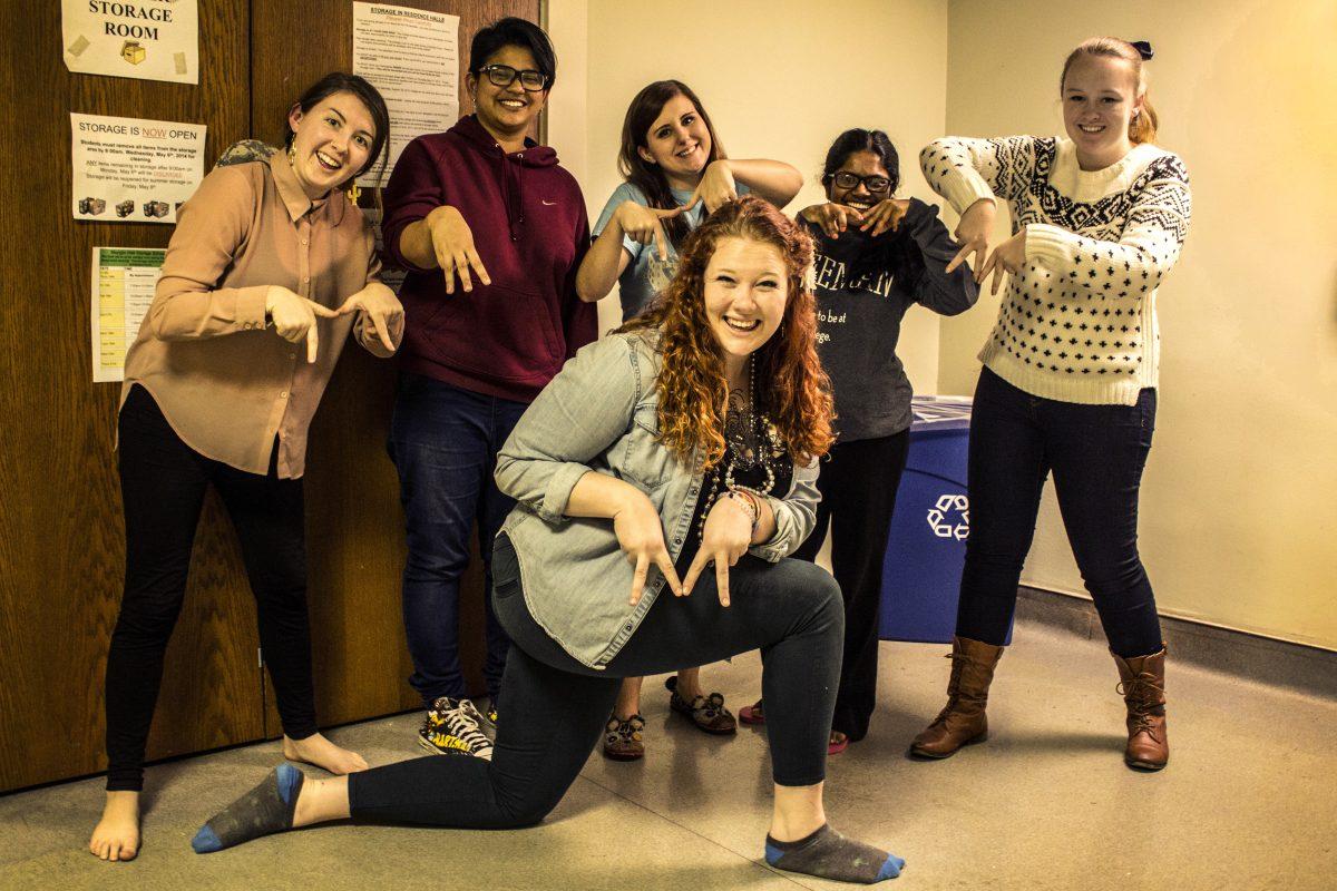 Resident Assistants Cathleen McGovern  ’16, Kethu Manokaran ’18, Jen Lyon ’18, Alexis Corcoran ’18, Padya Paramita ’18 and Holly Railborn ’18 pose for a picture. | Photo by Megan Stormberg '18, Photography Editor