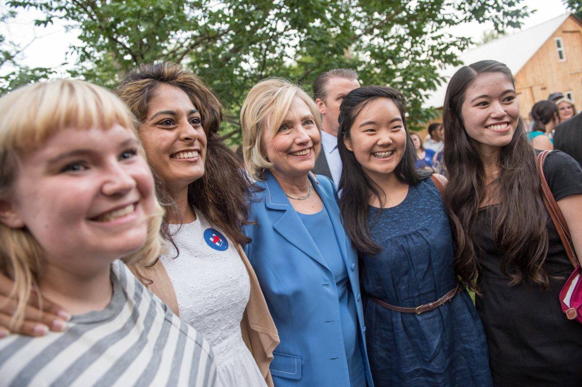 Wellesley students with Hillary Clinton ’69 at a rally. Photo courtesy of Wellesley Students for Hillary.