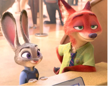 Judy Hopps and Nick Wilde at the Zootopian DMV. Photo courtesy of Walt Disney Animation Studios