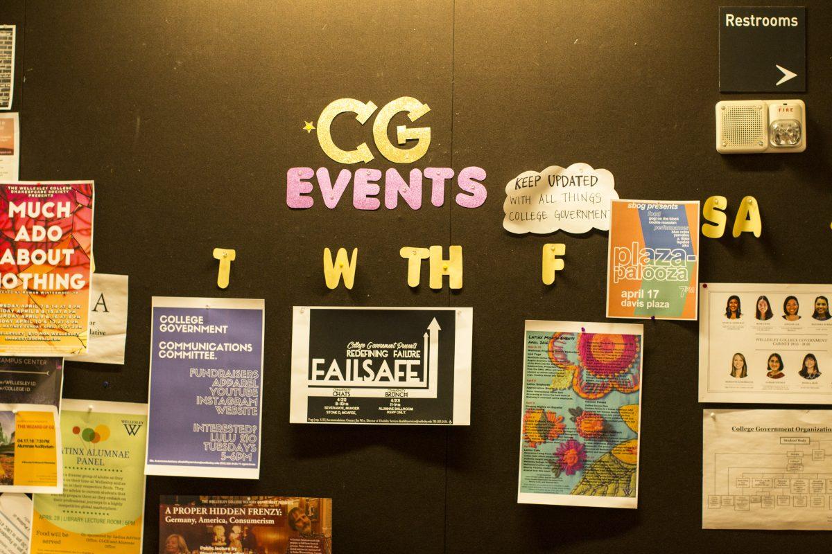 Bulletin boards in the Lulu Chow Wang Campus Center advertise upcoming CG events
Photo by Megan Stormberg'18