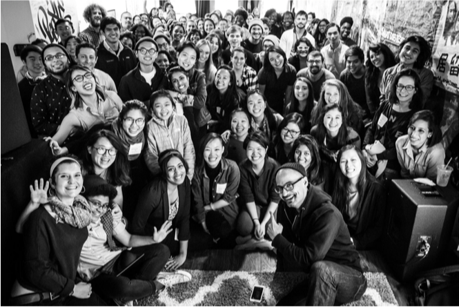 Wellesley students, along with the greater Boston community, enjoyed a communal artistic experience at the EMW Community Library opening with featured guest Junot Díaz (front). Photo courtesy of Francesca Huynh.