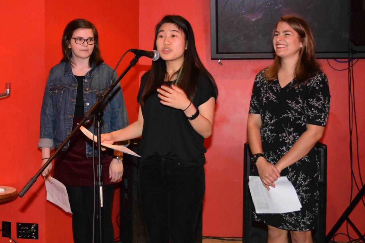 Students perform at an event hosted by Wellesley Out Loud last semester. | Courtesy of Jamila Miller '18.