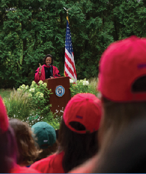 Paula Johnson speaking during Convocation 2016. Photo courtesy of Wellesley College Office of Communications and Public Affairs