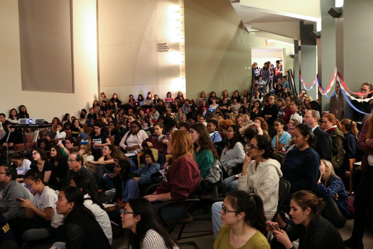 Wellesley students crowd the steps of Pendleton Atrium. | Photo by Michelle Lu '18