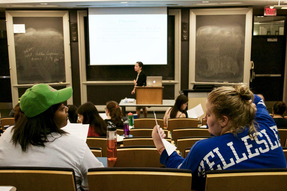 Students generate responses for group discussion led by candidate for the position, Jennifer
Chudy. | Photo by Kat Tyson '20, Staff Photographer.