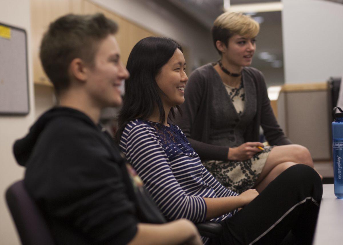 Knapp interns Kaylie Cox ’18, Michelle Lu ’18, and Aubrey Simonson ’19. | Photo by Audrey Stevens '17, Photography Editor. 