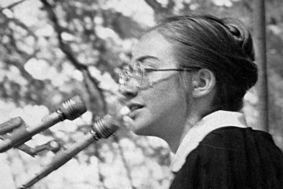 Hillary Rodham speaks at Wellesley College in 1969. | Photo courtesy of Wellesley College. 