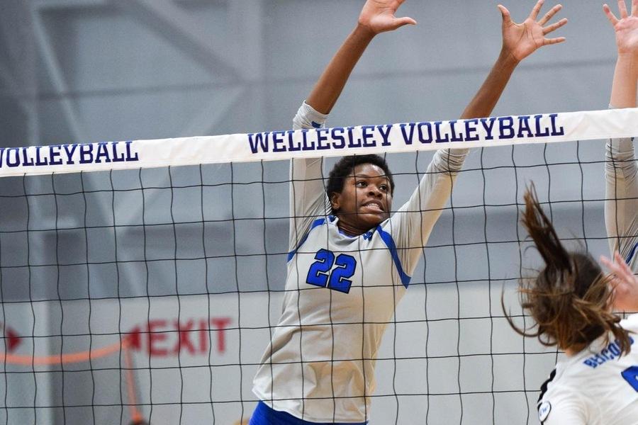 All-American Honorable Mention and team captain Yasmine Reece ‘20 reaches up for a block during a home match this season
Photo courtesy of Julia Monaco