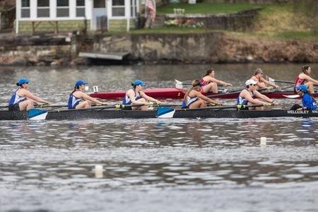 The Wellesley Crew team competing in the Charles River
Photo courtesy of Frank Poulin