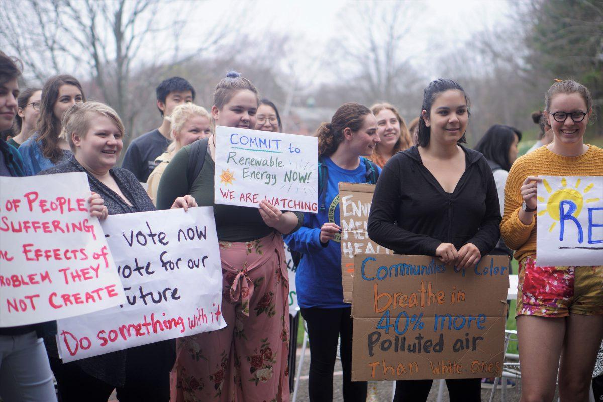 Students gather at the Wellesley College Club for a Renew Wellesley Rally on April 26 after Wellesley fails to commit to 100 percent renewable energy Photo Courtesy of Lien Dao '20 Photo Editor