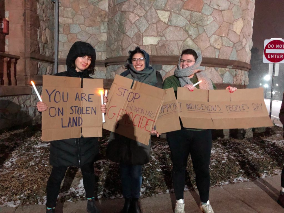 Emmet Odegaard '20, Jhenna El-Sawaf '21, and Sophie Bravo '21 were among those at the rally Photo Courtesy of Sophie Hurwitz '21 News Editor