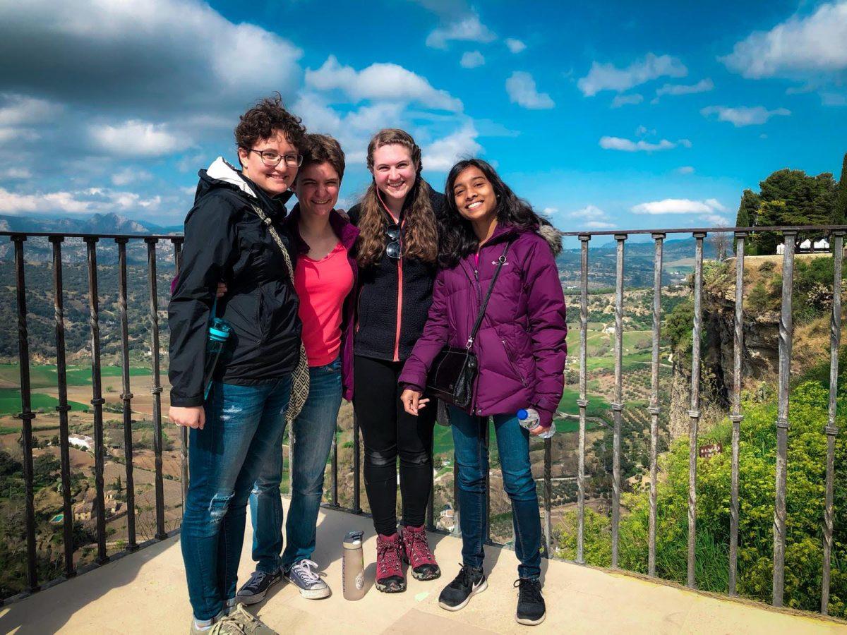 Daphne Schigiel (Oberlin '20), Karen Weiner (Oberlin '20), Katie Hodges '20, and Christine Arumainayagam '20, in Ronda, Spain. Photo courtesy of Katie Hodges. 