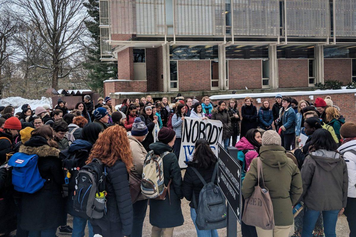 A Renew Wellesley protest in 2019. Photo courtesy of Isabella Garcia '22.