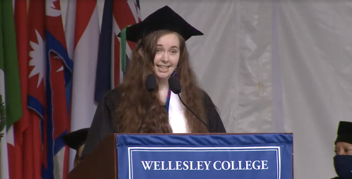 Kisha James '21 speaks at Commencement. Image courtesy of Wellesley College.