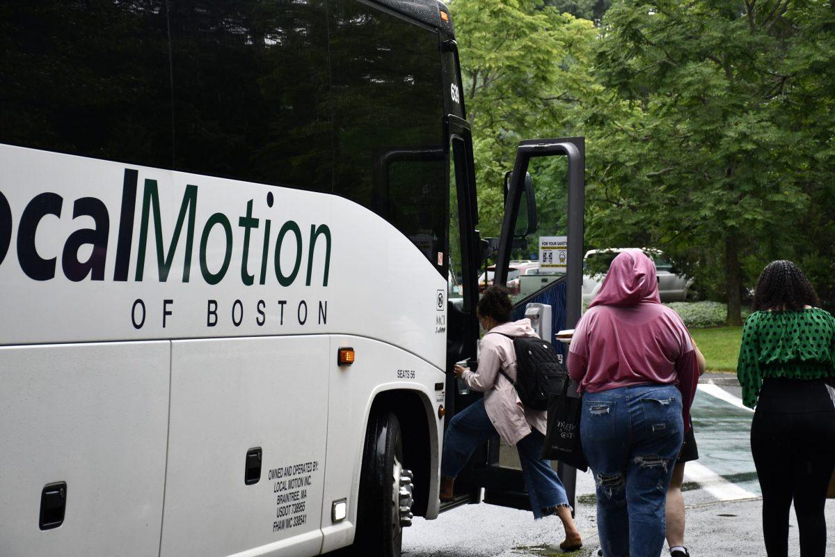 Students board the LocalMotion bus to Boston by the chapel. Photo courtesy of Hannah Hirsch