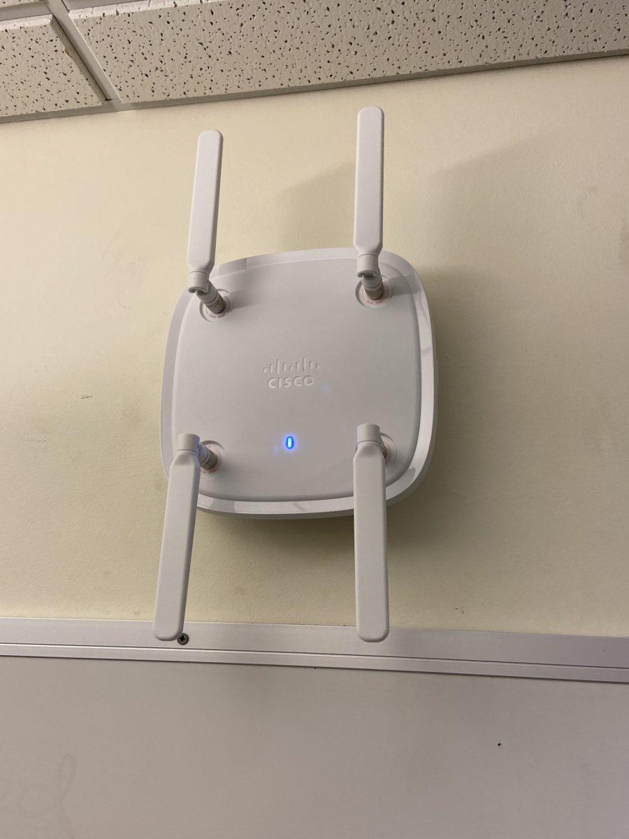 A Wi-Fi router in the Clapp Library. Photo courtesy of Ann Zhao.