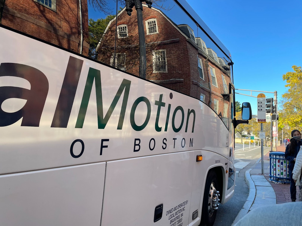 The LocalMotion bus at Harvard Square after the Head of the Charles Regatta. Photo courtesy of Sazma Sarwar.