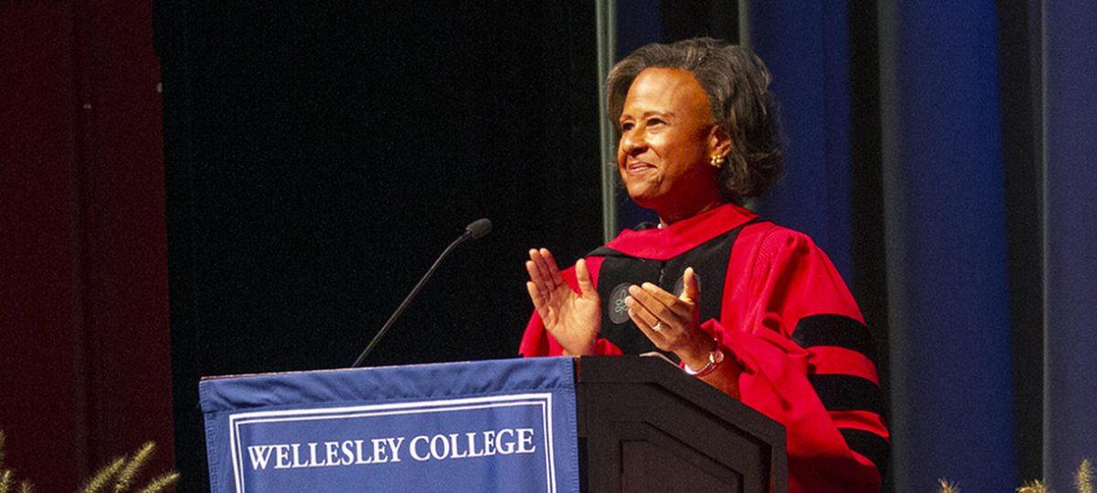 President of Wellesley College, Paula Johnson, giving speech at 2022 Convocation