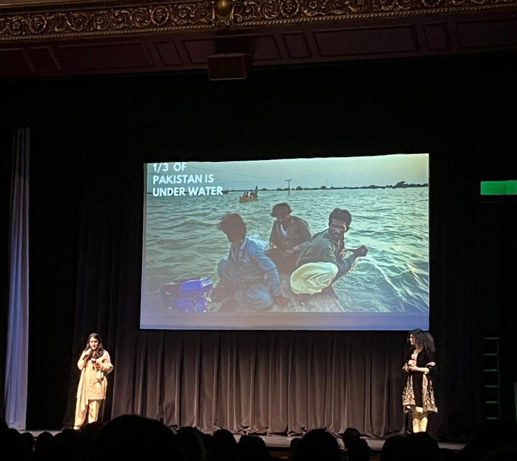 PSA Co-Presidents Nuzaina Khan and Amish Rasheed speaking on the PSA fundraiser for Pakistan.