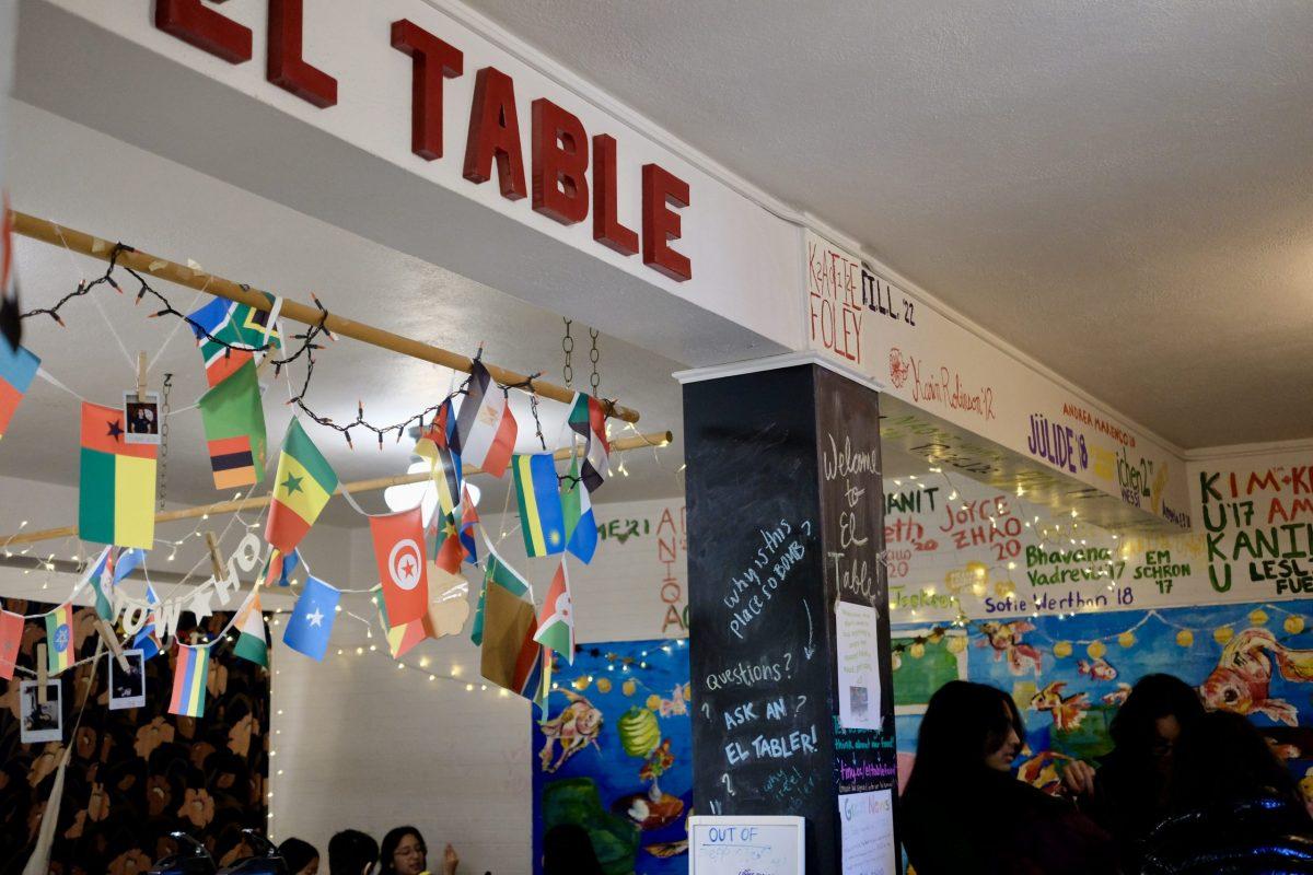 EL TABLE in Founders Hall - EL Table sign with students eating under