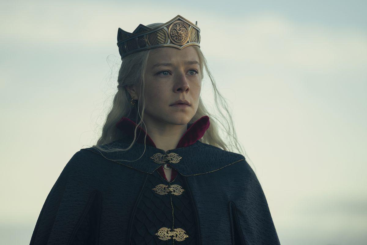 Image courtesy of Warner Media. Emma D’arcy as Rhaenyra Targaryen in episode 8 of House of the Dragon