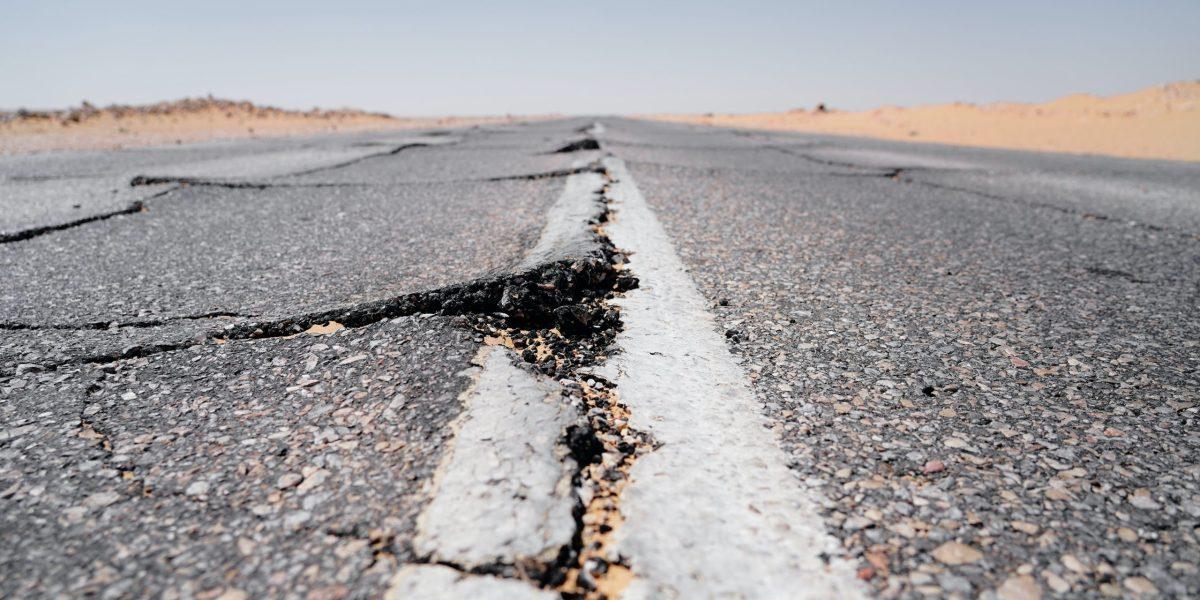 Road destroyed by an earthquake