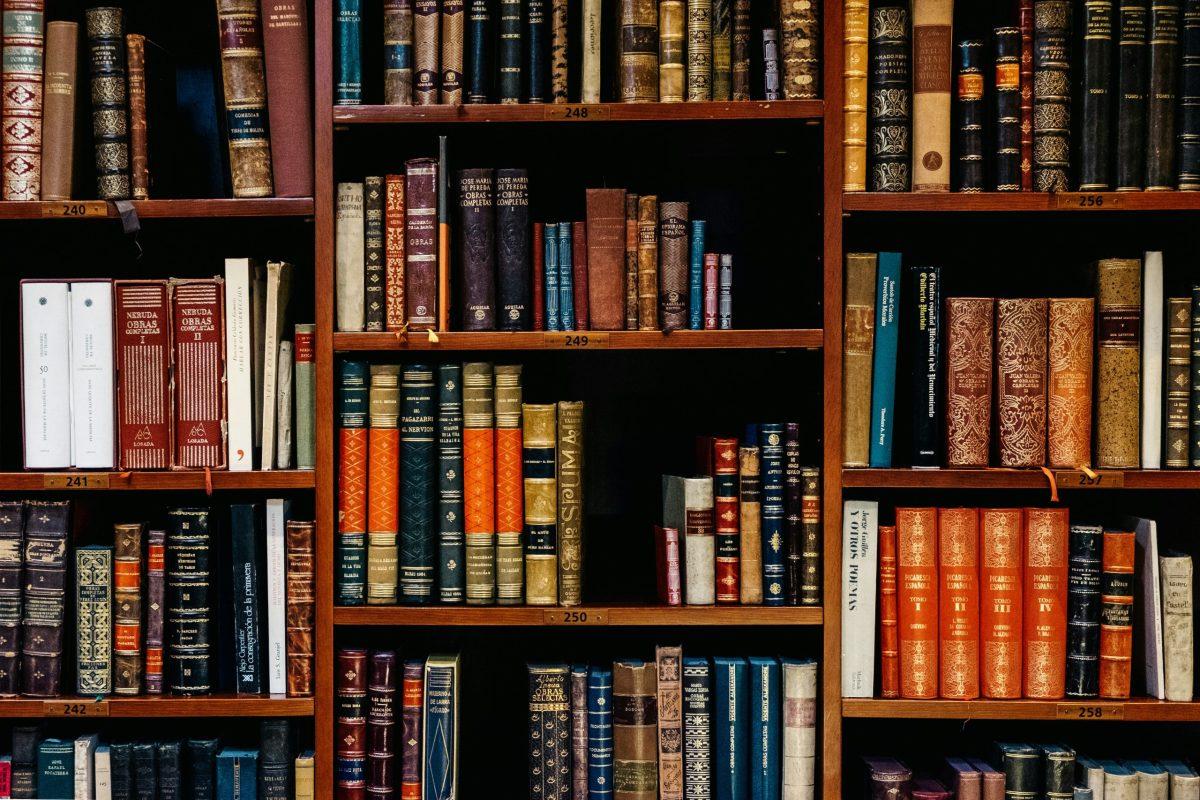 Old books on a book shelf