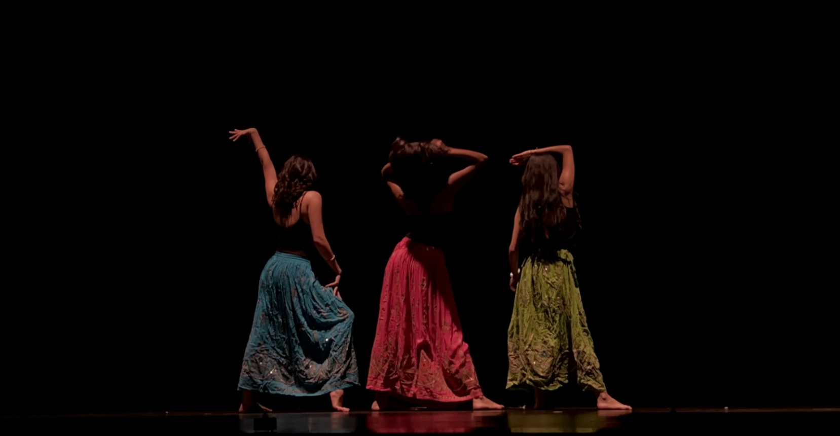 Ashi Kamra '26, Britina Gautam, '26, and Ananya Balakrishnan '26 performing at Shruti Laya. Photo courtesy of Jiya Singh '27. 