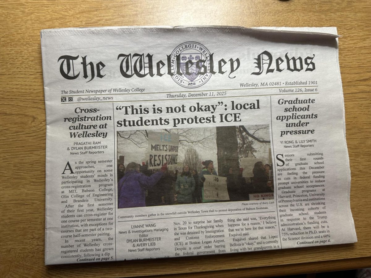 A print copy of The Wellesley News' Dec. 11 issue. Image Credit: Chelsea Tarringer